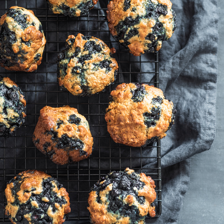 blueberry muffins on a cooling rack (image not owned)